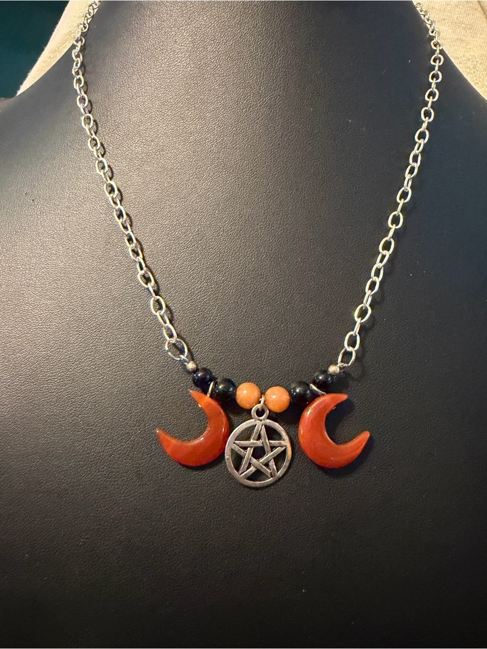 Triple Moon Goddness & Pentagram Necklace